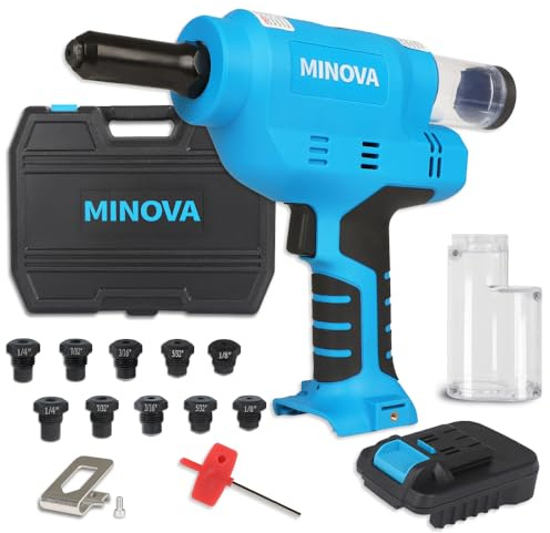 MINOVA Nietgerät-Setzgerät 18V Bürstenloser Nietpistole KD-02X+ Akku-Nietwerkzeug kompatibel mit 6,4mm Edelstahlnieten (BOS GBA Batteriekonverter)