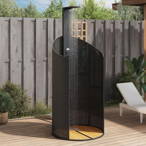 Bulliing Gartendusche Gartensolarduschen AußEndusche Garten Outdoor Dusche Garten Schwarz 100x100x241,5 cm Poly Rattan Akazienholz