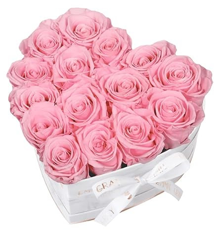 EG EMMIE GRAY Classic Infinity Rosebox | Hjärta | M | Marble Rose guld – 16 ± 2 Infinity rosor med lång hållbarhet, riktiga rosor som blommar upp till 3 år, konserverade rosor (ridal rosa)