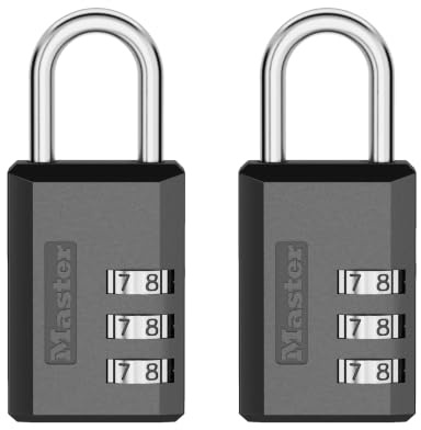 Master Lock Black Combination Padlock, Indoor Gym Locker Lock with Customizable 3-Digit Code for Luggage, Backpacks, Cabinets, 2 pk, 647EC2