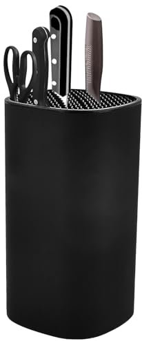 Ceppo portacoltelli senza coltello, non equipaggiato con setole, blocco portacoltelli nero, universale, rotondo, per 4-12 coltelli di tutti i tipi, 24 x 13 x 13 cm