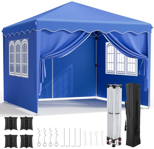 LIFERUN Tonnelle Jardin Pliable 3x3,Tonnelle Pliante,Tente Jardin Pliable,Imperméable,Tente de Fête,Tente avec 4 Parois Latérales,Pavillon de Jardin,Protection UV 50+,pour Camping (Bleu Marine)