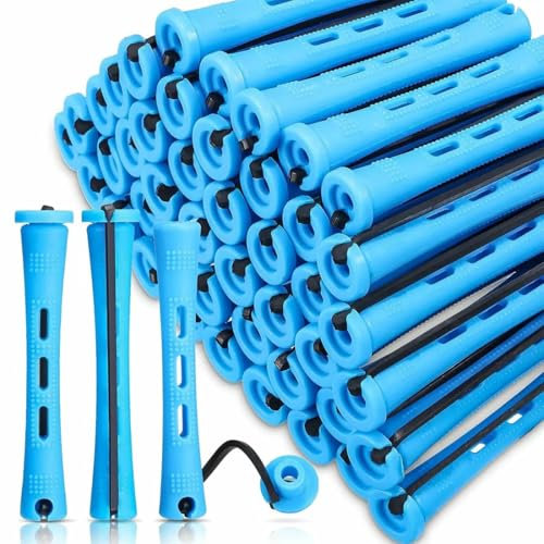 QEQSHQO 24 pezzi Piccoli avvolgitori permanenti,piccoli in schiuma, set completo per capelli lunghi, medi e corti, senza calore, bigodini (blu)