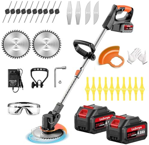 Rasentrimmer Mit Akku Für Makita Rasentrimmer, 5 in 1 Akku Freischneider Mit 2X4.0Ah Akku Und 5 Arten Klingen Akku Rasentrimmer für Rasen, Garten