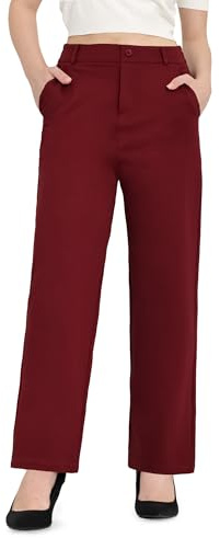 Bamans Pantalon de costume pour femme - Coupe droite - Taille haute élastique - Pantalon d'affaires décontracté pour femme - Élégant - Pour le travail au bureau - 74 cm, S
