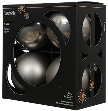 Kaemingk Weihnachtskugeln Glas 10cm 4 Stück - matt & glänzend - Große Christbaumkugeln Weihnachtsbaumkugeln für Weihnachten - Christbaumschmuck & Weihnachtsbaumschmuck - Zart Grau