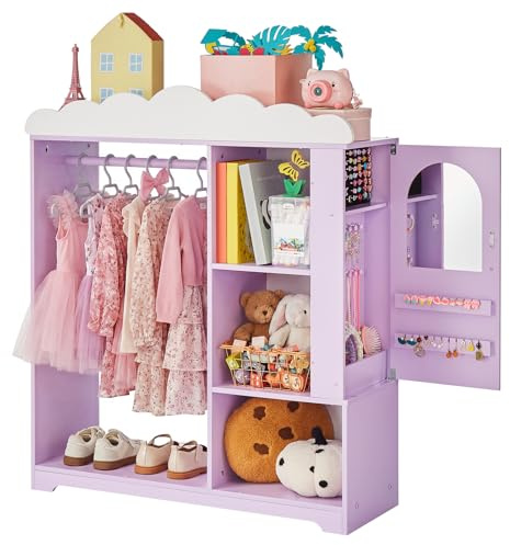 VEVOR Kids Dress Up Storage, with Jewelry Cabinet, Dress Up Closet with Mirror and Shelves, Princess Costumes Wardrobe Closet, Toddler Costume Organizer Armoire, for Bedroom, Kids Room, Girls, Purple