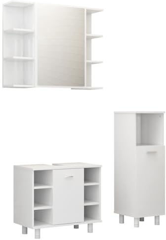 Nqyjm White Engineering Wood 3-delat 3-delat badmöbelset | Hylla och dörr, skåp toalettförvaring möbler för vardagsrum, badrum, gästtoalett, tvättstuga, sovrum