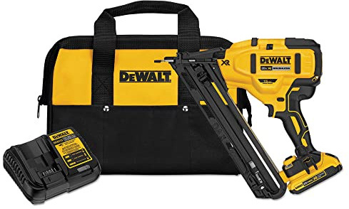DEWALT 20V MAX Finish Nailer Kit, Angled, 15GA, Battery, Charger & Bag (DCN650D1)
