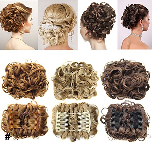 Short Messy Curly Dish Hair Bun Extension Easy Stretch hair Combs Clip in Ponytail Extension Scrunchie Chignon Tray Ponytail Hairpieces - Silver Grey