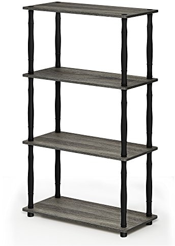 Furinno TURN-N-TUBE Storage Shelves, 4-Tier Book Shelf, Corner Shelf, Toolless Open Shelves, Classic Tubes, for Organization and Storage, Living Room, Home Office, French Oak