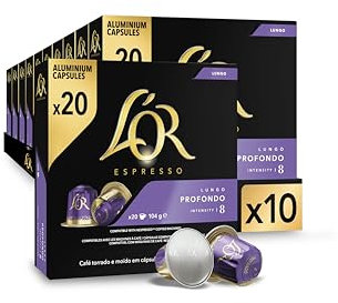 L'OR Espresso Café Cápsulas Lungo Profondo | 200 Cápsulas | Compatibles Nespresso (R)*