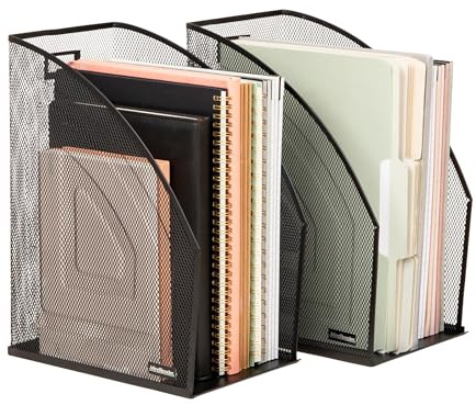 Mind Reader Soporte de malla para escritorio, accesorios de escritorio, caja de archivos decorativa, resistente organizador de revistas, color negro