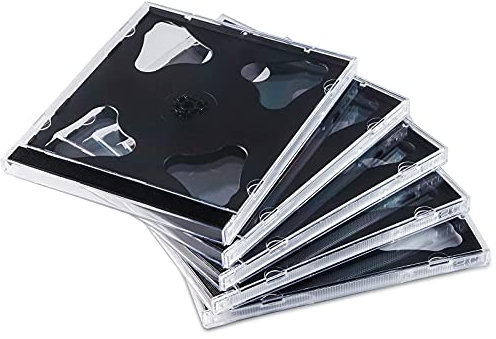 Maxtek 10.4 mm Standard Double (2 Discs Capacity) Clear CD Jewel Case with Black Tray, 50 Pack
