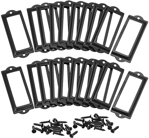 sourcing map 30pcs Porte-étiquette métallique, Fichier Nom Carte Étiquette Étiquette Porte-étiquette Cadre, pour Bibliothèque Tiroir Noir 83x30mm