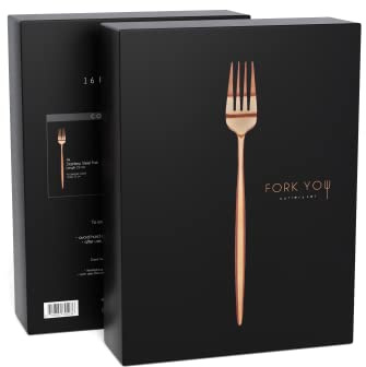 FORK YOU set de cubiertos cobre mate (16 piezas), acero inoxidable, cubiertos de mesa para 4 personas, aptos para lavavajillas, set de regalo