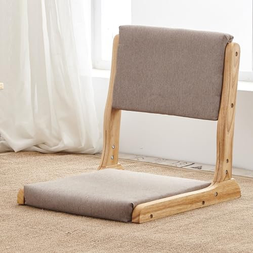 ALMASI Japanischer Bodenstuhl, Tatami-Meditations-Yoga-Stuhl, faltbar, für drinnen und draußen, mit Rückenstütze, Stuhl ohne Beine aus Gummiholz mit Rückenlehne und Kissen E