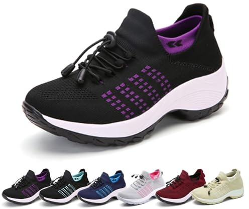 Lyoveu Chaussures Orthofit Homme Femme, Basket À Enfiler Femme, Basket Femme Facile À Enfiler sans Les Mains,Chaussures Chaussettes,Fond Épais Confortable, Maille Respirante Baskets Décontractées