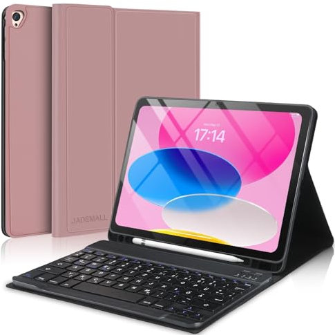 JADEMALL för iPad-fodral med tangentbord för 11./10. Generation (2025/2022) – avtagbart Bluetooth-tangentbord kompatibelt med iPad A16 och 10,9 tum, magnetisk, QWERTZ tysk – roséguld