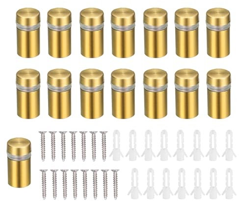HUAZIZ 15 Piezas 12×20 mm Tornillo de Publicidad de Acero Inoxidable, Clavos de Vidrio Publicidad Tornillo Separador, Clavos de Fijación de Vidrio, con Tornillos, para Publicidad de Crista, Oro