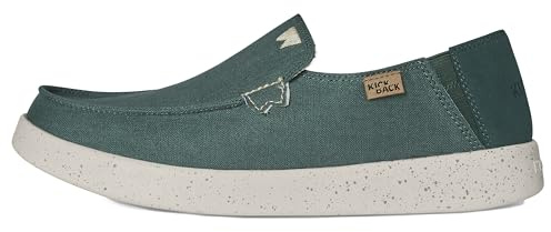 Kickback Barbeach Men’s Linen Slip On Loafers - Casual Summer Shoes with Anti Slip Sole for Travel, Beach and Everyday Wear - Dark Green, UK 10
