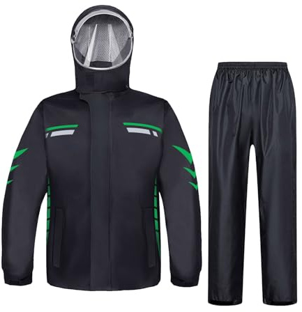 HuiYStar Combinaison de Pluie pour Homme,Veste et Pantalon Imperméables,Imperméable, Unisexe, pour Moto,Cyclisme,Vestes à Capuche avec Réflecteurs de Sécurité