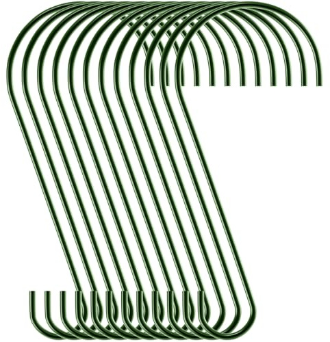 Ripeng 12 Pieces 12 Inch Heavy Duty Big S Hooks Bird Feeder Rustproof Stainless Steel Hook for Garden Tree Branch, Kitchen, Bird House, Plants, Baskets, Lanterns and Bicycles(Dark Green)