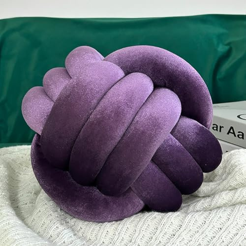 chilsoby Knot Pillow Ball, Round Throw Pillow Soft Home Decorative Pillows, Plush Handmade Knotted Pillows Velvet Round Cushion for Couch Sofa Bed Livingroom (Purple, 8.6 inch)