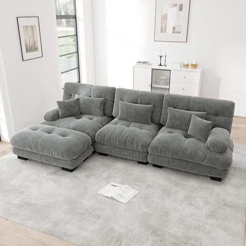 Sofá con función de dormir, sofá de 3 plazas con pedales, sofá sin huesos, sofá modular de esquina de 3 plazas con asiento profundo, sofá cama de chenilla acolchado cómoda para sala de estar