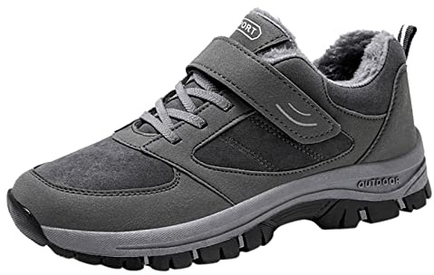 Generisch Zapatillas de invierno para hombre, forradas, zapatillas de invierno, deportivas, de trekking, antideslizantes, ligeras, de un solo color, cómodas, para exteriores, planas, suaves, gris, 41