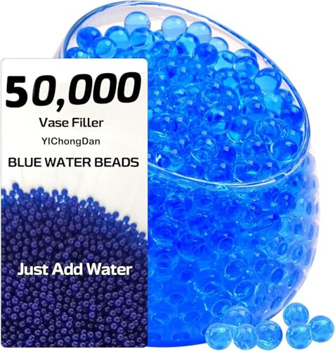 YIChongDan 50.000 Stück Wasserperlen Blau, Deko Wasserperlen für Pflanzen in Vase, Gelkugeln Blau für Schwimmende Perlen, Schwimmende Kerzen, Hochzeits Mittelstück, Vasenfüller, Christmas