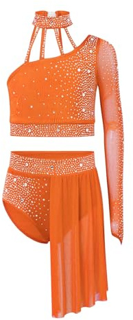 Jugaoge Two Piece Lyrical Costume for Girls Dance Outfit Ballet Leotard Dress Skirt Sets Dancewear Orange 15-16 Years
