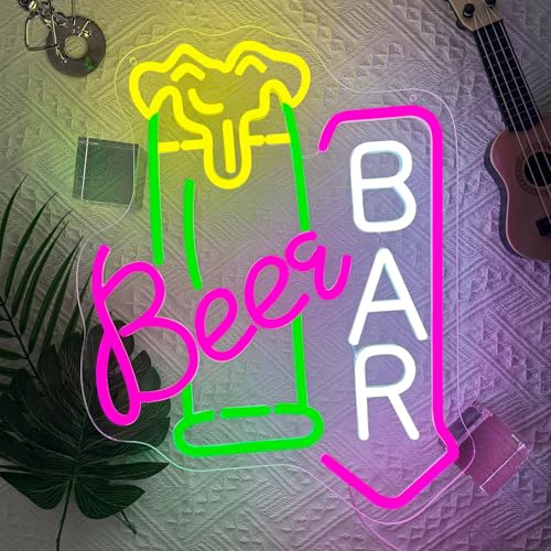 Beer Bar - Targa a LED per decorazione da parete, per birra, luce al neon, dimmerabile, USB, per casa, uomo, grotte, garage, pub, feste, club, ristorante, hotel, discoteca
