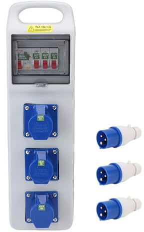 Outdoor Power Distribution Box Portable Industrial Electrical Breaker Socket Box for Construction Sites Workshops Factories Durable ABS PC Material 490x140x90mm