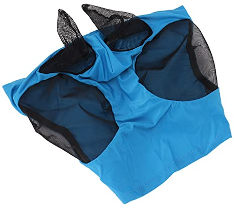 Phefop Hästflugmask med öron Hästmesh Flugmask Hästskydd med Lång Näsa -skydd Anti-myggstickat Tyg för Alla Hästar Arab Cob (Blå)