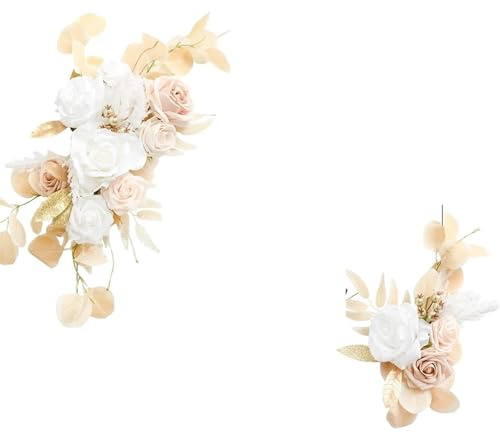 Zymjzbetic Konstgjorda blommor kit för bröllopsbågar konstgjorda blommor kit för rosett bröllop, rosa och blå girlang gardiner för dekorationer, välkommen skylt (färg7)