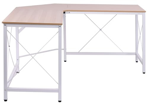 HOMCOM Scrivania Spaziosa Nera e Finitura in Rovere Perfetta Postazione da Lavoro per Casa e Ufficio a Forma di L con Soluzione Angolare Finitura in Rovere 150x55x76cm Bianca