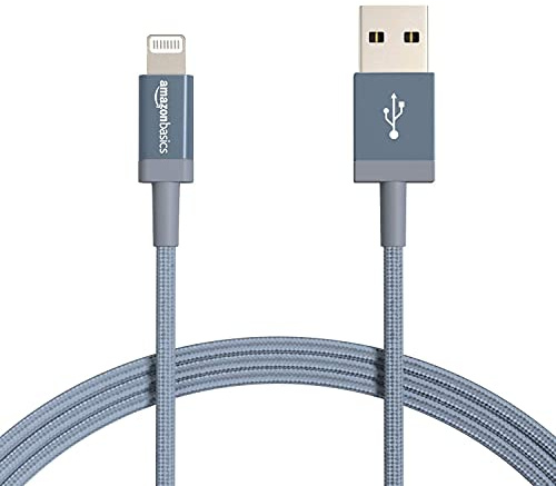 Amazon Basics 2-Pack USB-A to Lightning Cable, Apple MFi Certified, Nylon Braided Cord for iPhone 14 13 12 11 X Xs Pro, Pro Max, Plus, iPad, High Speed Data Sync Charger, 6 Foot, Dark Gray
