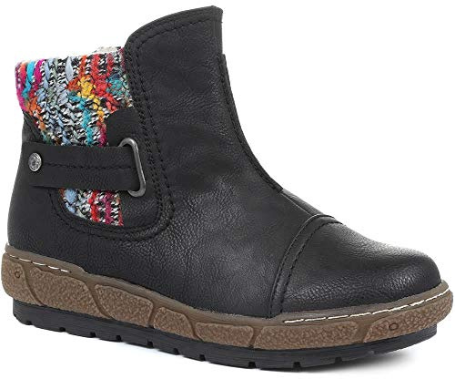 Pavers Knitted Cuff Ankle Boots - Black Size 7
