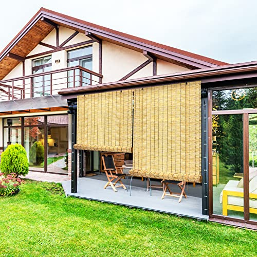 Tgzwme Bamboo Shade,2 Pack Reed Roller Shutters Curtains,47 W x 71 H Window Blinds for Outdoor Patio Natural Reed Blinds
