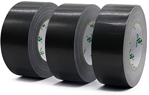 BOMEI PACK Nastro Adesivo Extra Forte, Nastro Telato Nero, 5 Stelle Programma Vine,Duct Tape 3 Rotoli 50 mm x 50 m per Lavori di Riparazione, Fissaggio, Sigillatura, Etichettatura e Ristrutturazione