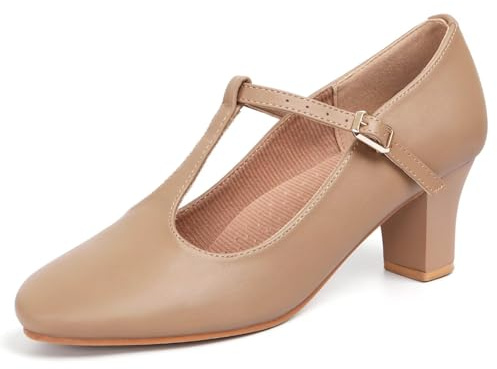 ARCLIBER Brown Character Shoes for Women PU Leather T Strap 2.3 Dance Heels for Ballroom Salsa Tango-8