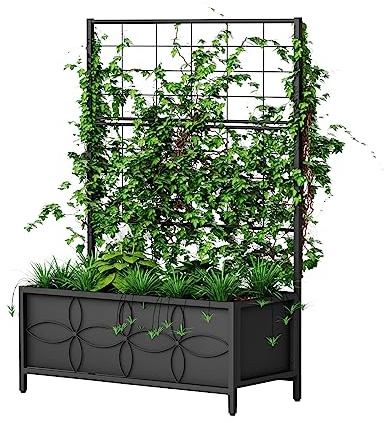 Zhongma Sturdy Raised Garden Bed with Trellis (15.75 x 35.43 x 48.8 in) for Vegetables Flower, Planter Box for Backyard Patio Balcony