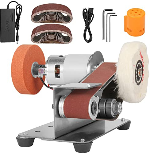 NuoDunco 3-In-1 Mini Belt Sander - 15 Degree Knife Sharpener Electric Bench Grinder Sanding Machine, 7 Adjustable Speed Buffer Polisher for Metal Wood DIY Handcraft, Tool & Knife Sharpening (Plus Kit)
