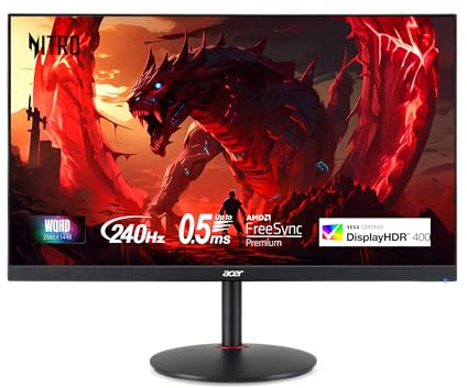 Acer Nitro 27 WQHD 2560 x 1440 PC Gaming IPS AMD FreeSync Premium | Up to 240Hz Refresh | Up to 0.5ms | DisplayHDR 400 | sRGB 99% | 1 x Display Port 1.4 & 2 x HDMI 2.1 | XV272U W2bmiiprx