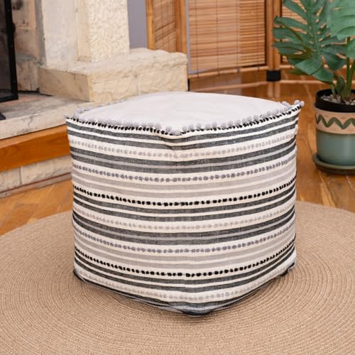 Dekorist Pouf Retro Pouffe, Home Decor Extra Seating Floor Cushion, Bean Bag Pouffe, Comfortable Foot Rests for Living Room, Bedroom, Indoor, Outdoor, 16.5x16.5x18h inch Striped Gray