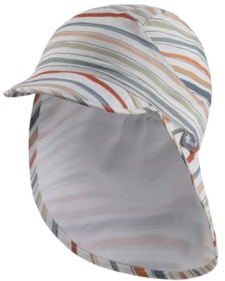 Sterntaler Schirmmütze mit Nackenschutz Streifen - Kinder Mütze gefüttert mit Bio -Batist - Schirmmütze Unisex mit Aufdruck UV 50+ - Sonnenkappe aus Baumwolle - weiß, 55