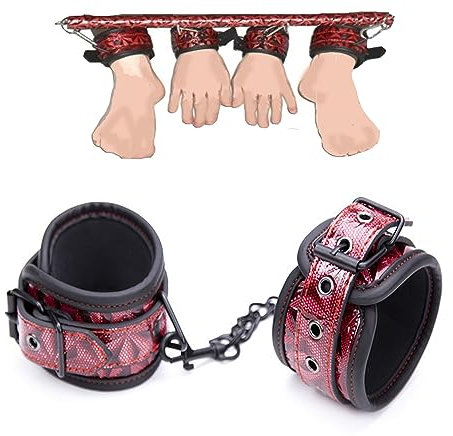Spreader Bar Handschellen Fuß Manschetten Slave Manschetten BDSM Bondage Fesseln Handgelenk und Fuß Bondage Set Rot (Fußfesseln)