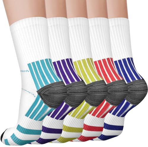 WoKuAng Calzini di compressione per donne e uomini 5 paia Circolazione 15-20 mmHg è il meglio per tutto il giorno Indossare Infermiera Running (IT, Testo, L, XL, Regular, Regular, Multicolor)