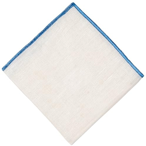 Hell Blues Men Pocket Square Linen Off-white with Color Embroidered Edge ~ Suit Accessories For Wedding, Formal event 24cm x 24cm